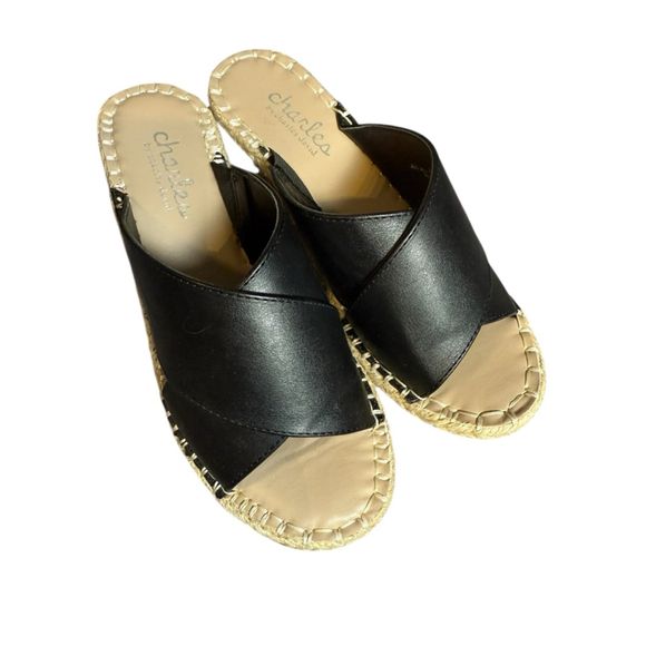 Charles David Black Beige Wedge Sandals Size 6.5 - Picture 5 of 11